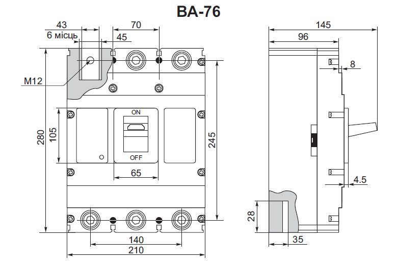 Автоматический выключатель ВА-76, 800А, 3Р, 380В, 60кА, 8-12 In Б00027920 фото